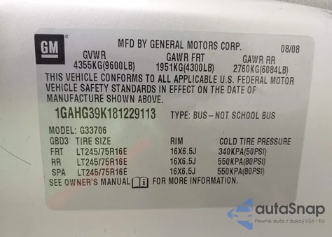 2008 Chevrolet Express Ls z USA, uszkodzony, nr VIN 1GAHG39K181229113